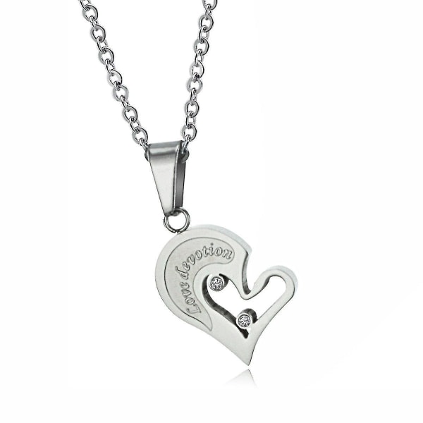 (Guld) His ans Hers Stainless Steel Crystal Heart Puzzle Pendant Kärlekshängivenhet Graverat halsband