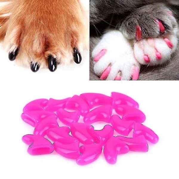 20 st silikonmjuka kattspikkåpor / katttassklo / nagelskydd för husdjur / cover för katt, storlek: S(rosa)