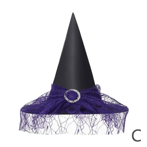 Kvinnor Halloween Häxhatt Spets Cosplay Kostym Accessoar Party P black one-size purple one-size