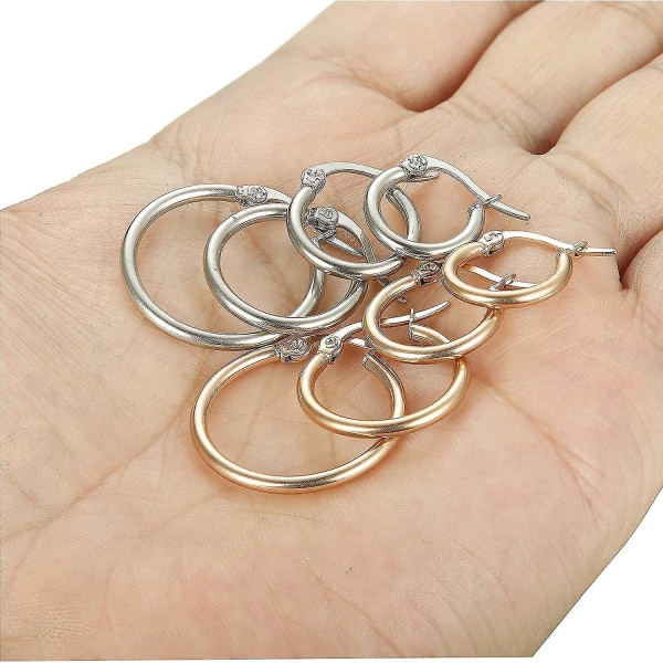 (8 par (4 par vita, 4 par roséguld)) Rundade små ringar set i rostfritt stål för kvinnor