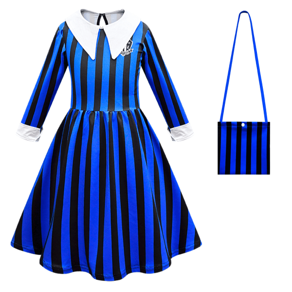 Nya barnklänningar Adams familjecosplay Flickklänningar Blue + Wig 120cm Blue + Bag 130cm