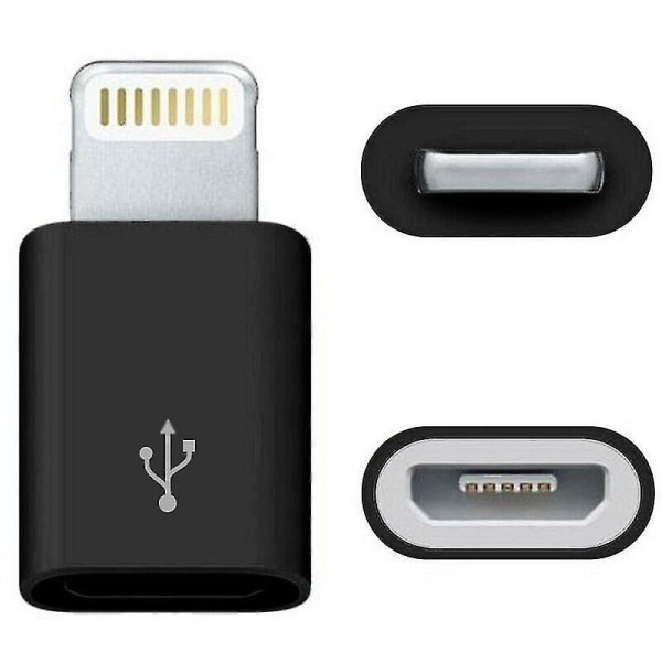 (Svart) Micro USB till Lightning Adapter Converter för iPhone Mobiltelefon iPod iPad