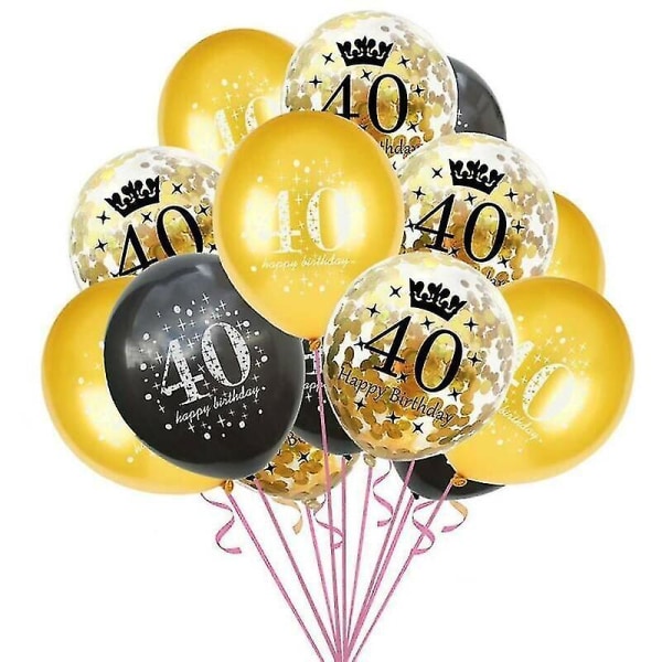 (40) Grattis på födelsedagen 15 st svart guld latexballong 16/18/30/40/50/60:e festdekor 12''