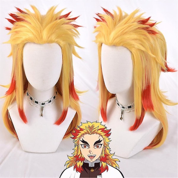 Demon Slayer Rengoku Kyoujurou Cosplay Fest Kostym Outfits Halloween Party Anime Set Presenter Bästa presenten Outfits 2XL Outfits with Wig M