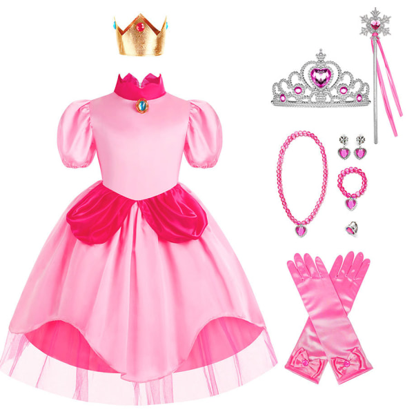 Barn Peach Princess Dress Mario Luigi Rosa Klänning Cosplay Girls Halloween Kostymer Biki2 140cm Biki1 120cm