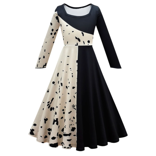 Girls Cruella Deville kostym Halloween cosplay klänning för barn White 130cm apricot 110cm