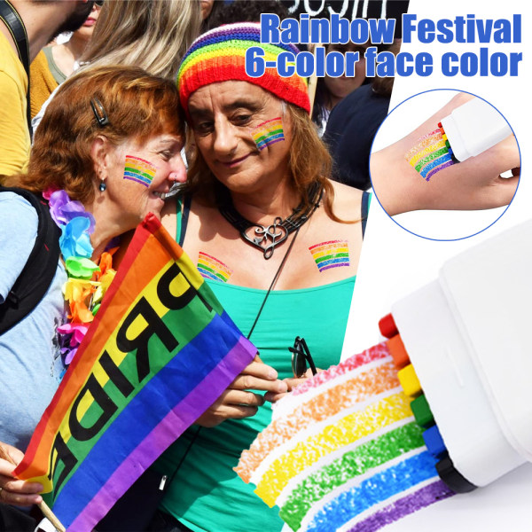 Rainbow Stripe Face Body Paint Pensel Stick för Pride Day Parade Cosplay Party Makeup