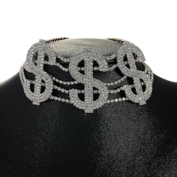 Kvinnor Halsband Dollar Symbol Legering Diamond Rhinestone tröja kedja för utställning