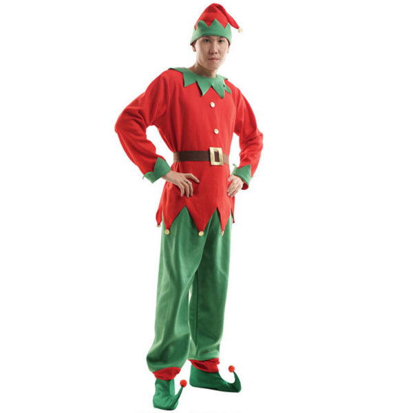 Barn Vuxen Jul Elf Kostym + Hat Rolig Xmas Outfit Cosplay Y Girl Adult one size fits all Boy 10-12Years
