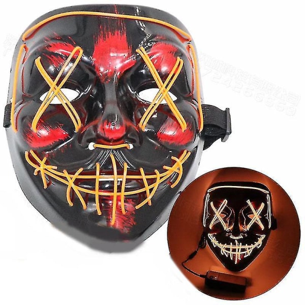 Sömmar Skrämmande Led Mask Halloween Cosplay Kostym Mask Light Up Festival Party yellow orange