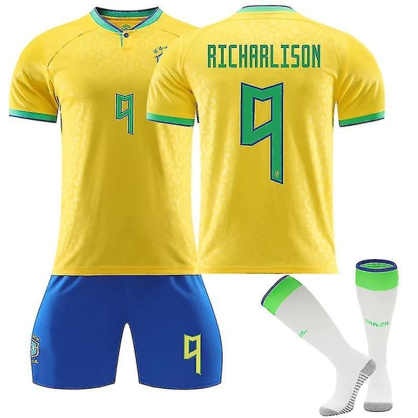 2022-2023 New Brazil Jersey Kits Fotbollströja för vuxna Träningströja för barn Fotbollströja Neymar jr NO.10 RICHARLISON NO.9 Kids 18(100-110CM)