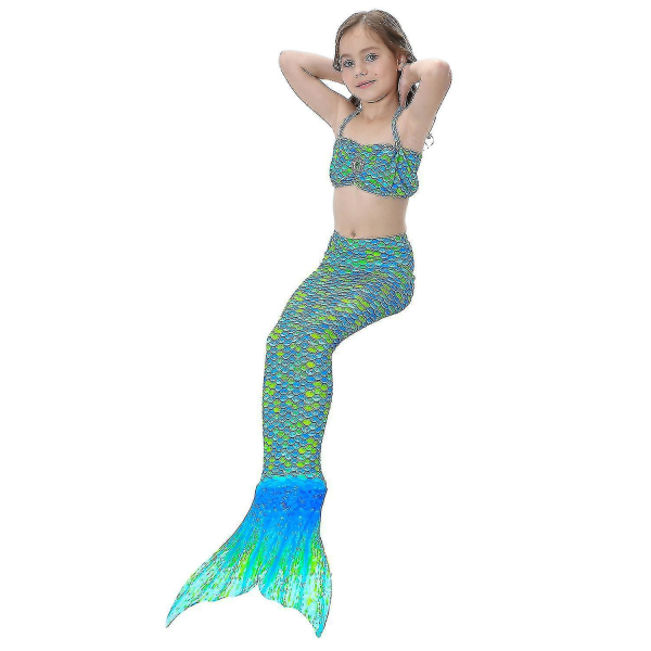 Barn Flickor Mermaid Tail Bikini Set Baddräkt Badkläder Simdräkt Green