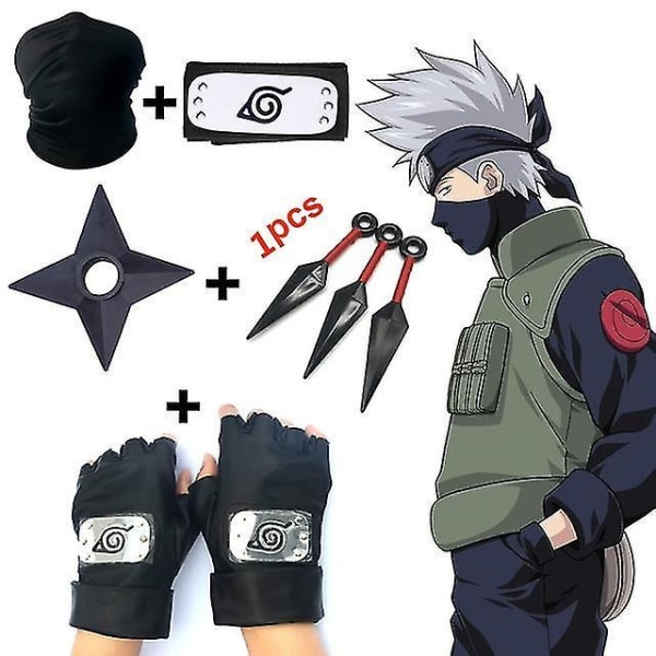 Anime Naruto Kakashi Cosplay Accessories Headband Mask Kunai Gloves Ninja Uchiha Mittens