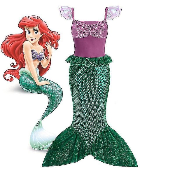 Girls Mermaid Princess Dress Ariel Cosplay Kostym Barn Halloween Carnival Party Kostym With wig 4-5T Without wig 3-4T