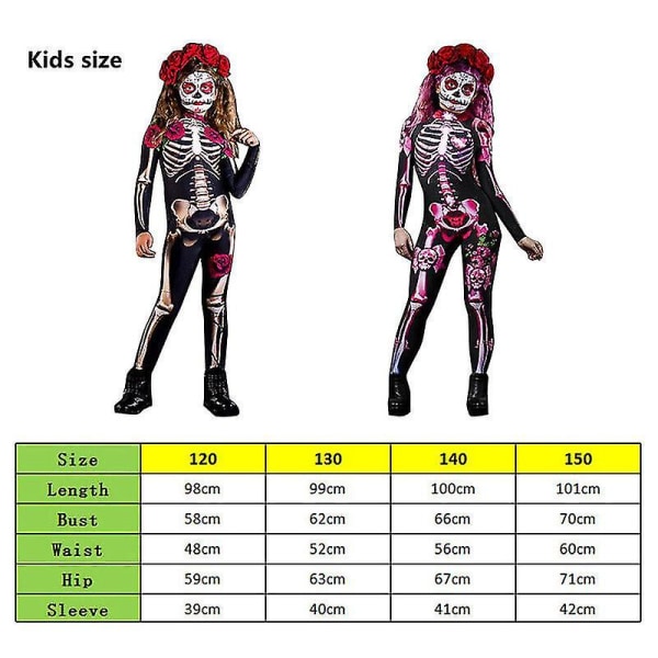 Kvinnor Halloween Skelett Ben Ram Jumpsuit Body Cosplay Party Kostym Black L PINK 120cm