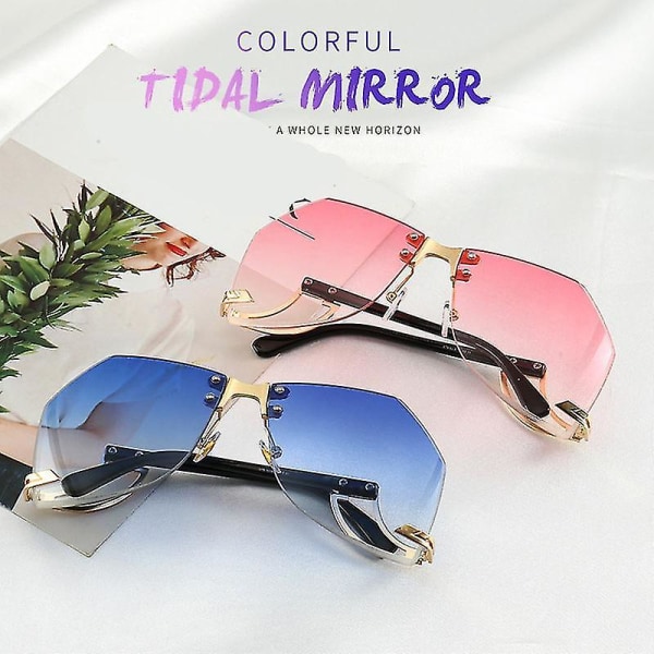 Nya oregelbundna båglösa solglasögon, märkesdesigner för kvinnor, båge av legering Oversize Gradient Solglasögon Fash