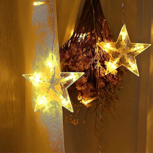 Solar 138 Led Star Moon Curtain String Lights, utomhus fönstergardin blinkande ljus, 8 blinkande lägen