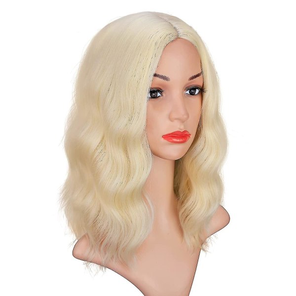 Blonda peruker, kort vågig lockig cosplay peruk, gyllene blond peruk, värmebeständiga och syntetiska peruker