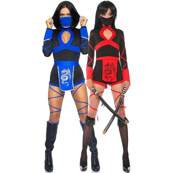 Kvinnors Dragon Ninja Cosplay Jumpsuit Kvinnlig Samurai kostym Blue XXL Blue S