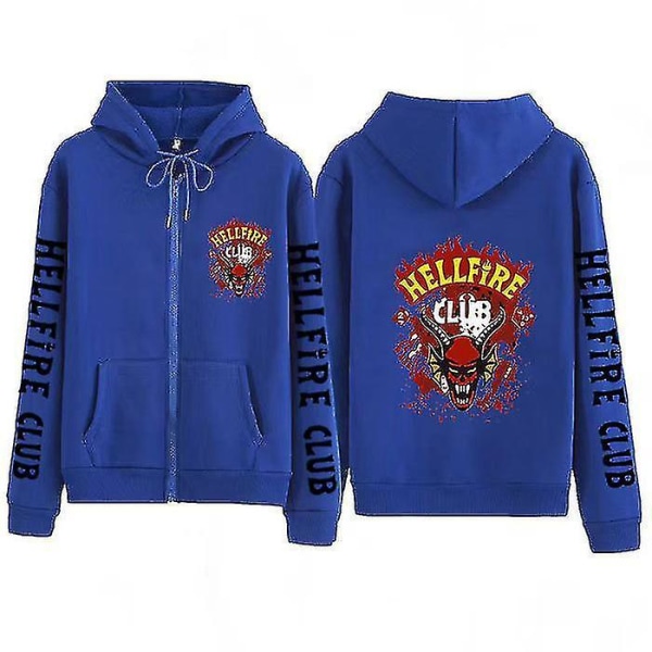 Stranger Things Hoodie Hellfire Club Print Sweatshirt Hooded Loose Zip Sweatshirt Topp Hellfire Club black