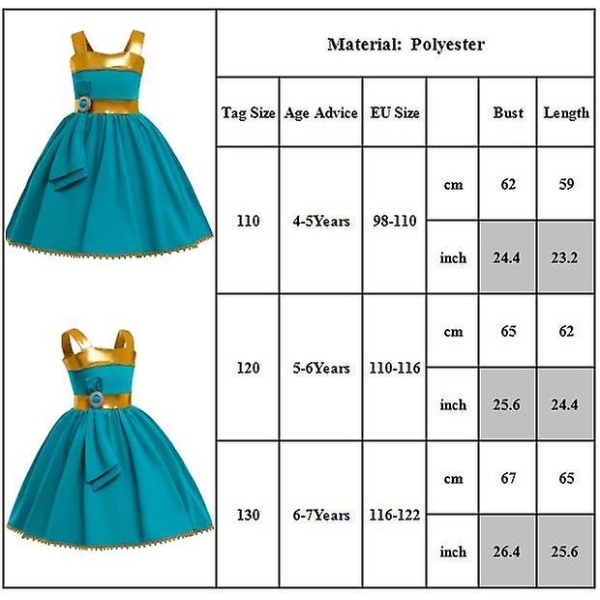 Merida Cosplay Girls Ärmlös Swing Princess Dress Party Fancy Dress Up Kostym 5-6 Years 6-7 Years