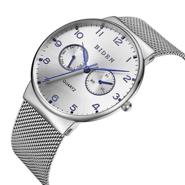 BIDEN BD0047 Ultratunn Casual Style Herr Watch Week Display Mesh Stål