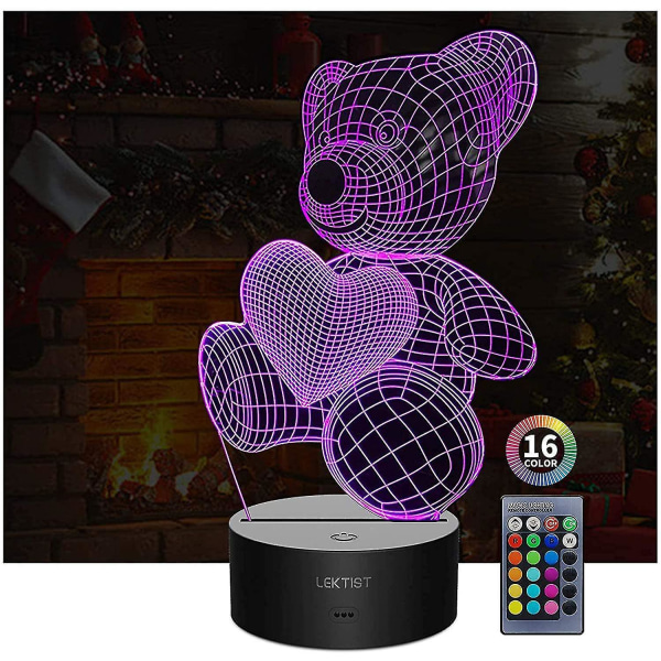 Bear 3d Illusion Lamp 16 färgskiftande Smart Touch eller fjärrkontroll sänglampa för barn och vuxna
