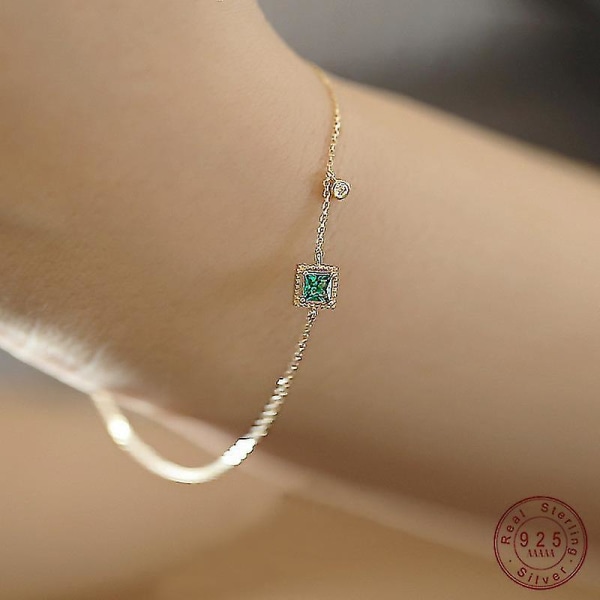 925 Sterling Silver Japansk Enkel Emerald Crystal Chain Armband Dam Lätt Lyx Temperament Pl
