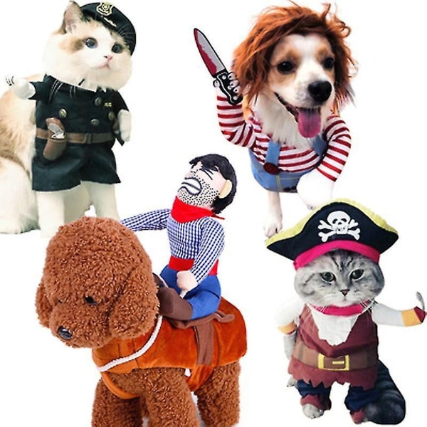 Sällskapshund Roliga kläder Hundar Cosplay Kostym Halloween Jul Komiska kläder med peruk Set Pet Cat Pirate