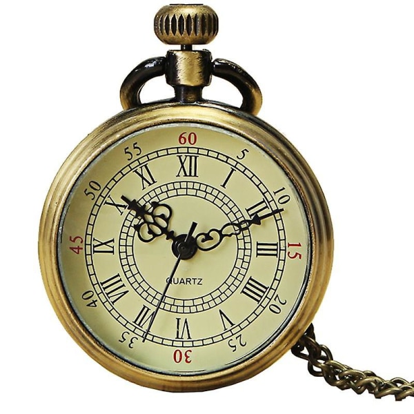 DEFFRUN Vintage Brons Gul Färg Dial Roman Number Chain Pocket Watch