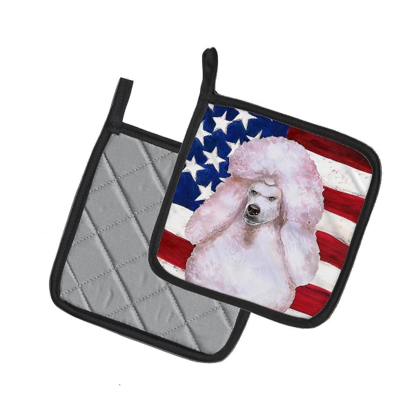 Vit Standard Poodle Patriotic Par grytlappar