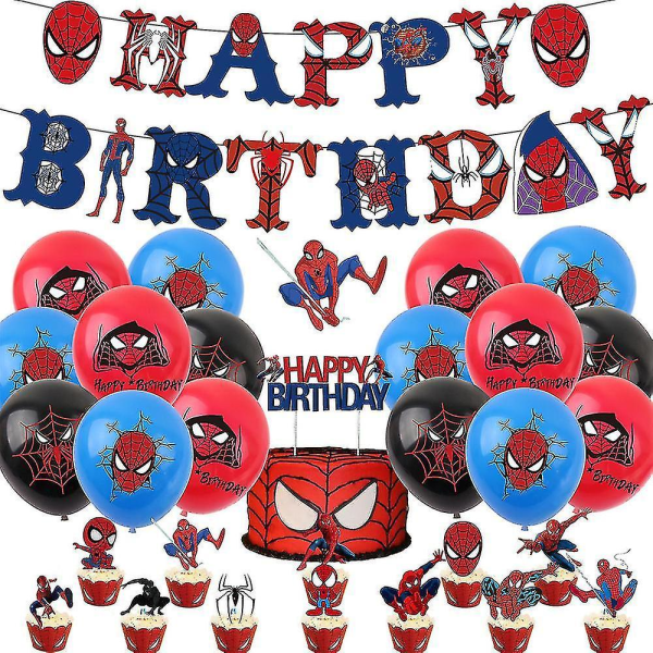 Spider-man födelsedagsfest dekoration ballonger Banner Cake Topper Set