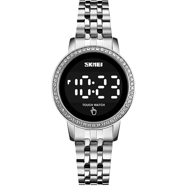 Pekskärm vattentät elektronisk digital watch med ledljus (silver)