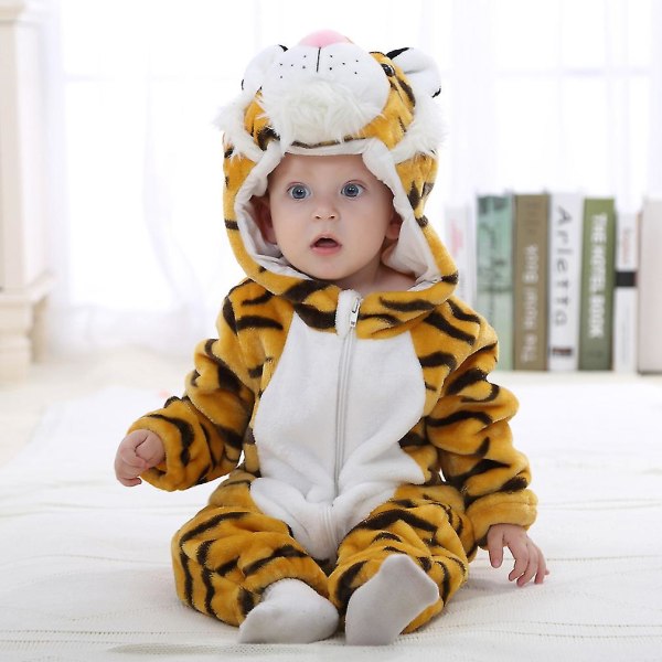 Baby Vinter Djur Kostym Flanell Hooded Jumpsuit Dragkedja Romper Cosplay Outfits Rabbit 70cm Tiger 100cm