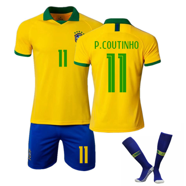 Barn/vuxen 20 America Cup Brasilien hemma/borta set NEYMAR JR-10 P.COUTINHO-11 s#