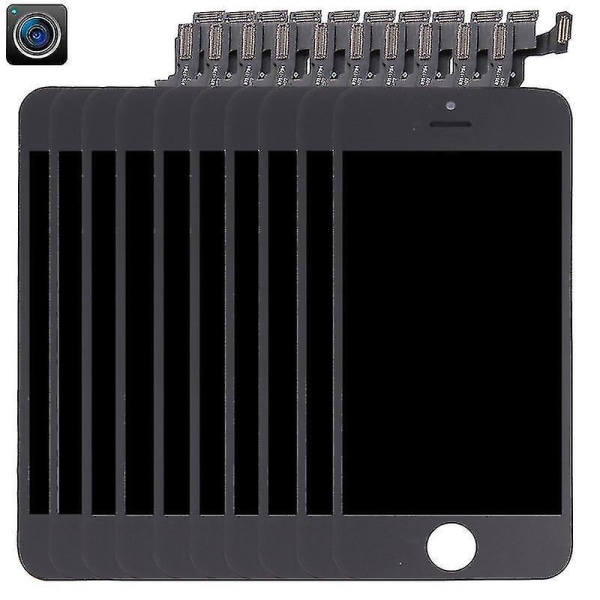 10 st LCD-skärm och digitaliserare komplett montering med frontkamera för iPhone 5S (svart)