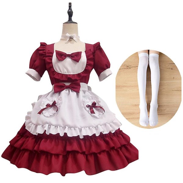 Maid Outfit Dam Halloween Dräkt Kortärmad Lolita Klänning Anime Cosplay Kostym Sexig Uniform S L