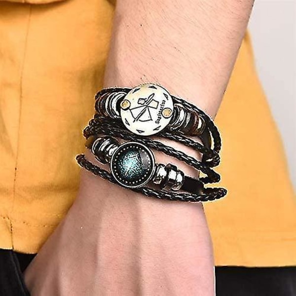 Zodiac Gåvor Armband För Kvinnor Män 12 Constellation Pärlstav Handvävd Läder Armband Flätad Pun