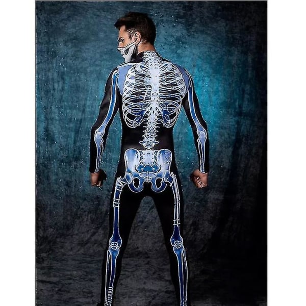 Kvinnors Halloween Skeleton 3d Print Kostym Bone Skull Skinny Body Jumpsuit Sexig Skull Bodysuit Men M Men XS
