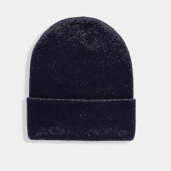 Höst/vinter ullblandningar Mjuk varm stickad cap（marinblå）