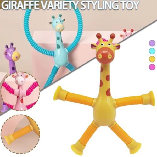 Teleskopisk sugkopp giraff leksak stretching leksak yellow blue