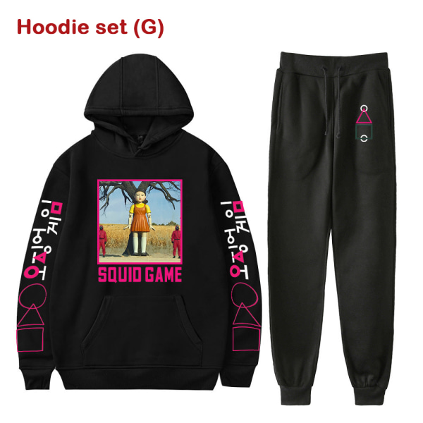 S-4XL Squid Game Cosplay Costumes 2D Printing Hoodie Sweatshirt red Hoodie set(D)-L black Hoodie (F)-XXXXL