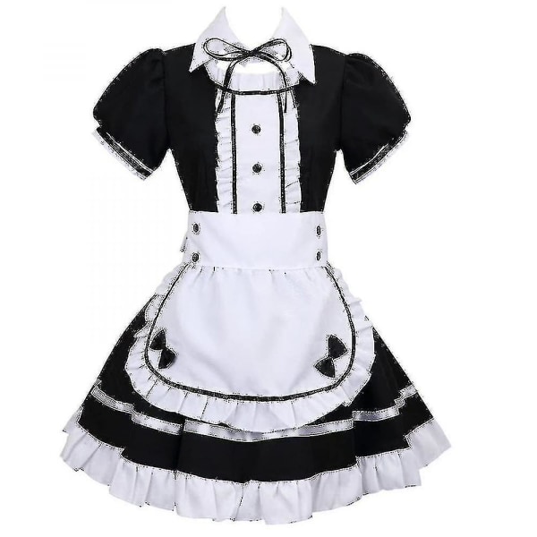 2022 Lolita Maid Kostymer Fransk Maid Dress Flickor Kvinna Amine Cosplay Kostym Servitris Maid Party Scen Kostymer Set Red 4XL Black XXL