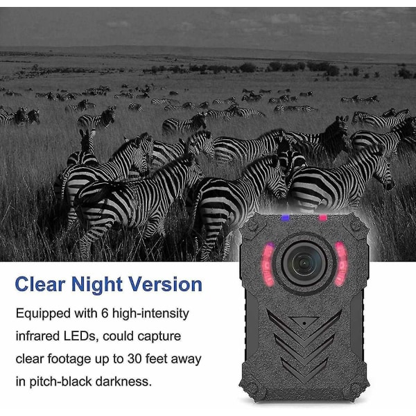 Bärbar kamera, nattkamera med infraröd LED-128GB (svart)