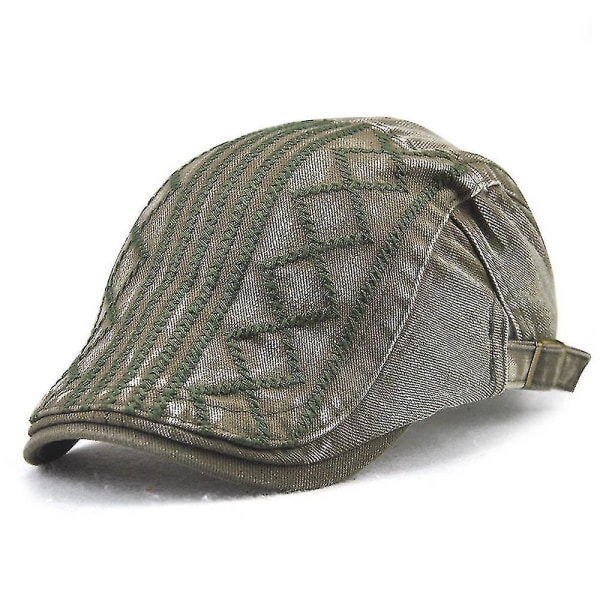 Rhombus Check Broderitråd Mode Peaked Cap Outdoor Leisure Cap（ArmyGreen）