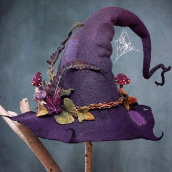 Halloween kostym Filt häxa hattar med blomma Handgjorda Cosplay Purple Purple