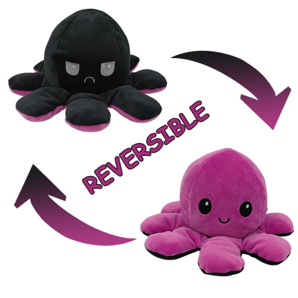Vändbar Octopus Plushie Flip Doll Show Mood Mood Toy (svart
