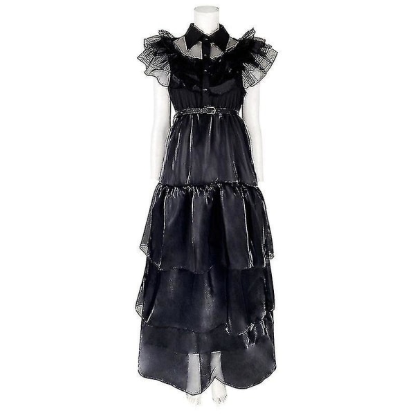 Barn Vuxen Onsdag Addams Onsdag Cosplay Kostym Svart Klänning Outfits Uniform Halloween Karneval Kostym För Kvinnor Flickor Dress bag XL a 9T-150