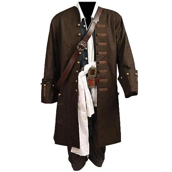 Pirates Of The Caribbean Cosplay Kostym Film Jack Sparrow Cosplay Full Set Costume Club Halloween Party Show Outfit wig hat S clothes M