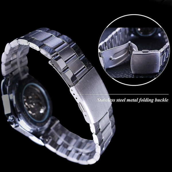 S964 Big Dial Retro Style Automatisk Mekanisk Watch Lysande Visar Full Steel